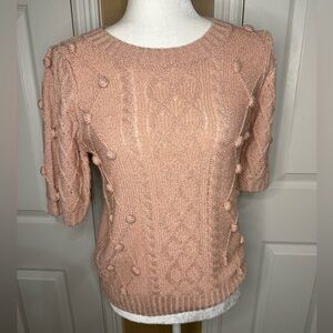 Blu Pepper Knitted Pompom  Pointelle Sweater ditzy pink  Sz S NWT
